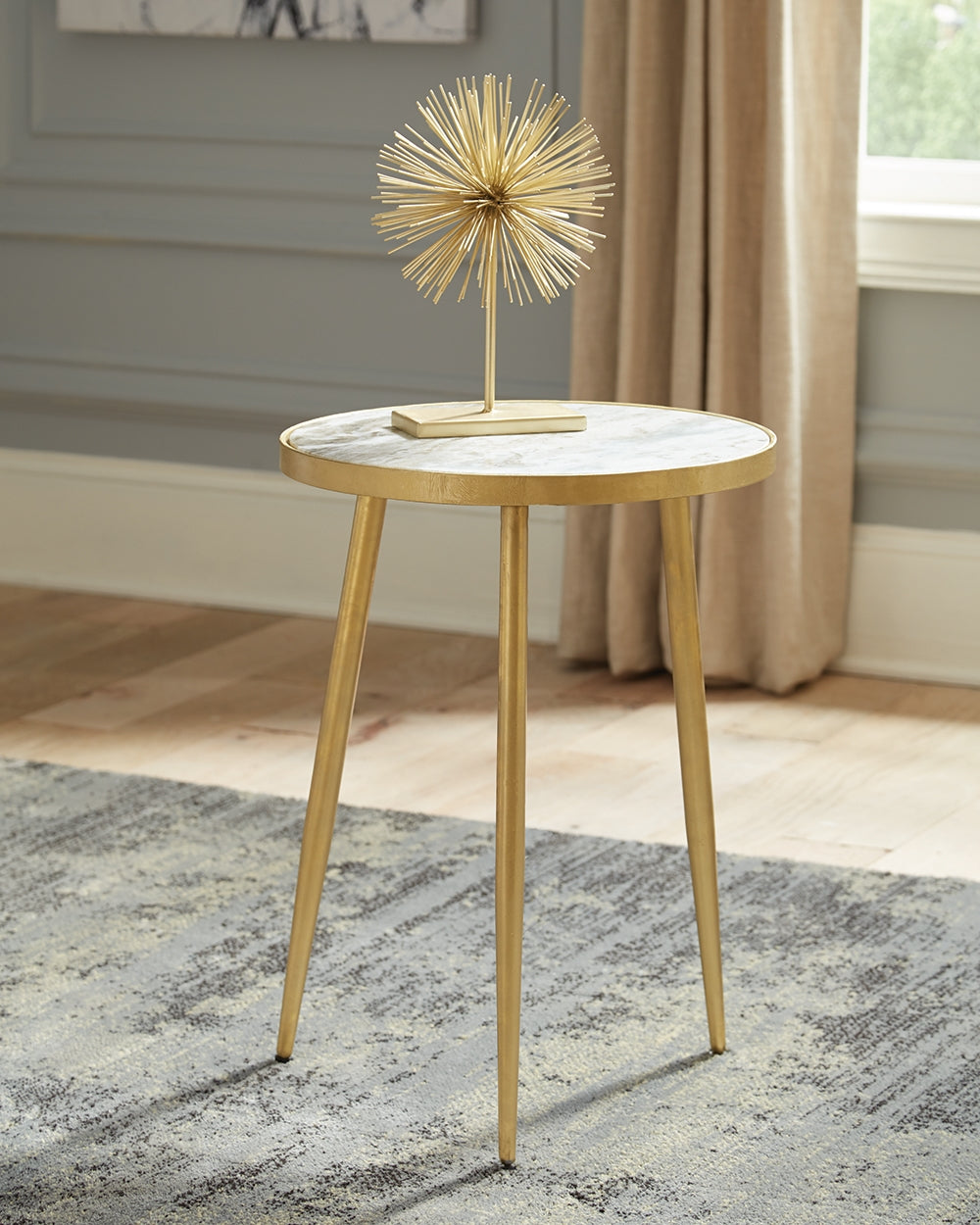 Sowell White Marble & Gold Accent Table - Hand Crafted in India