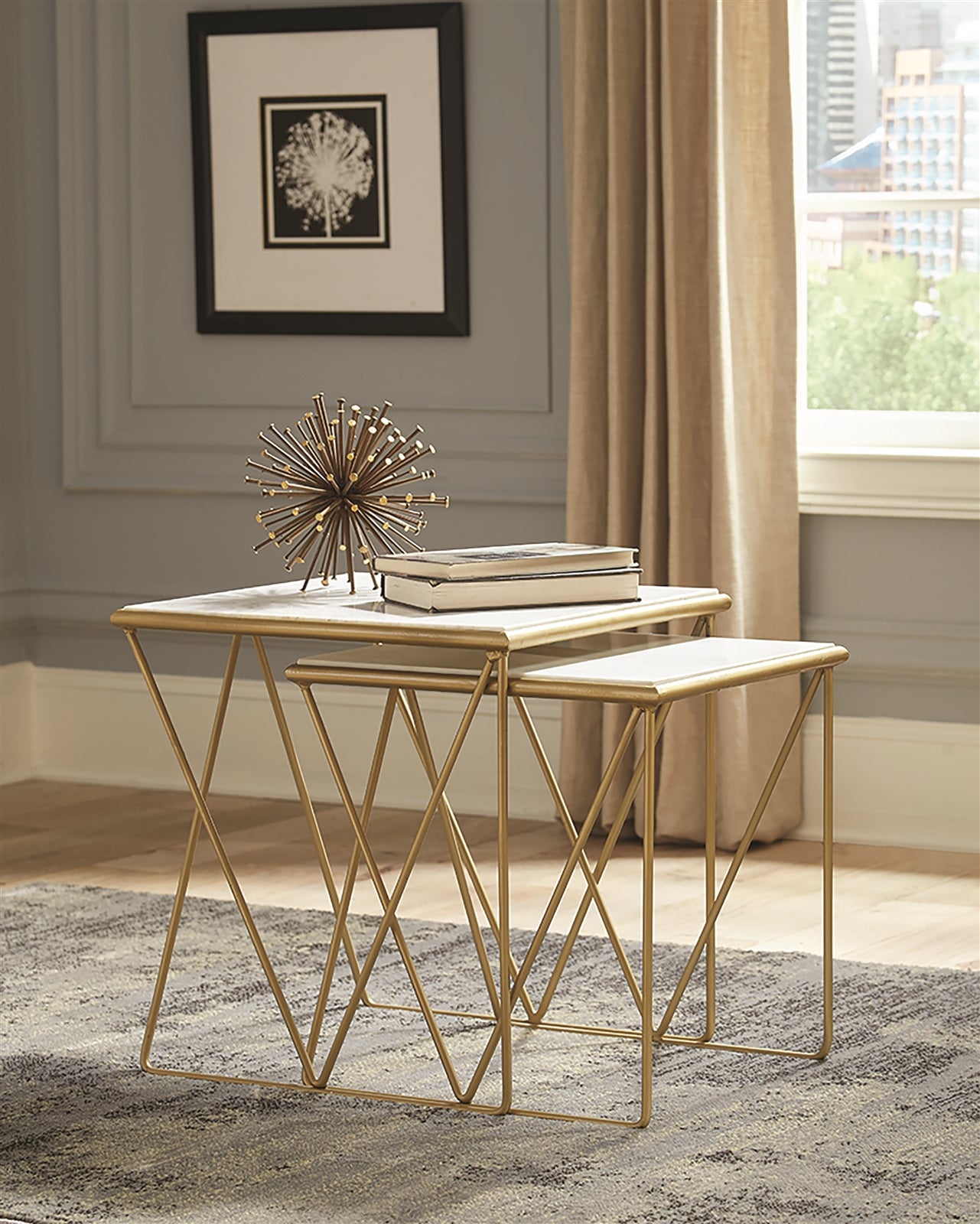 Sowell White Marble & Gold Nesting Table - Hand Crafted in India