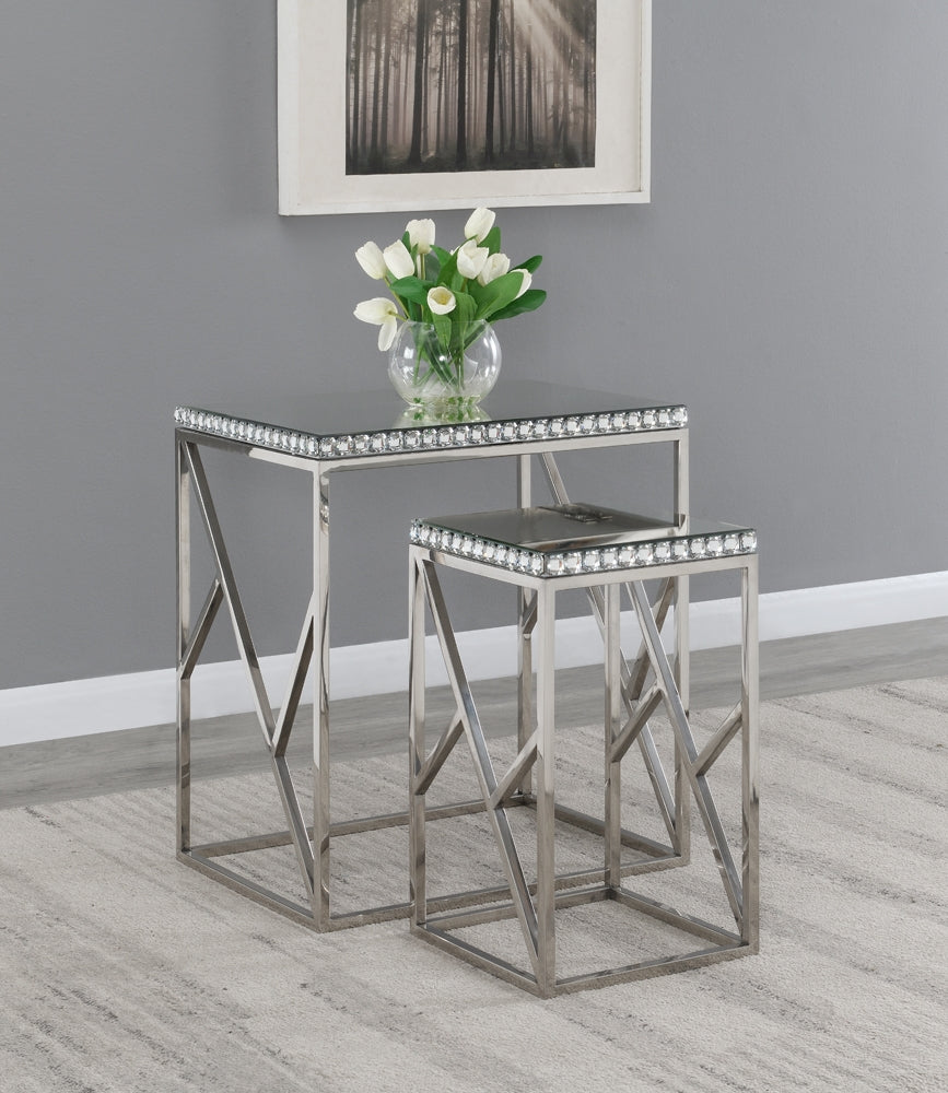 2-Piece Mirrored Top Nesting Tables Silver