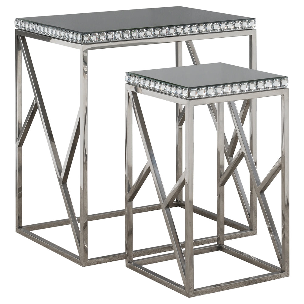 2-Piece Mirrored Top Nesting Tables Silver