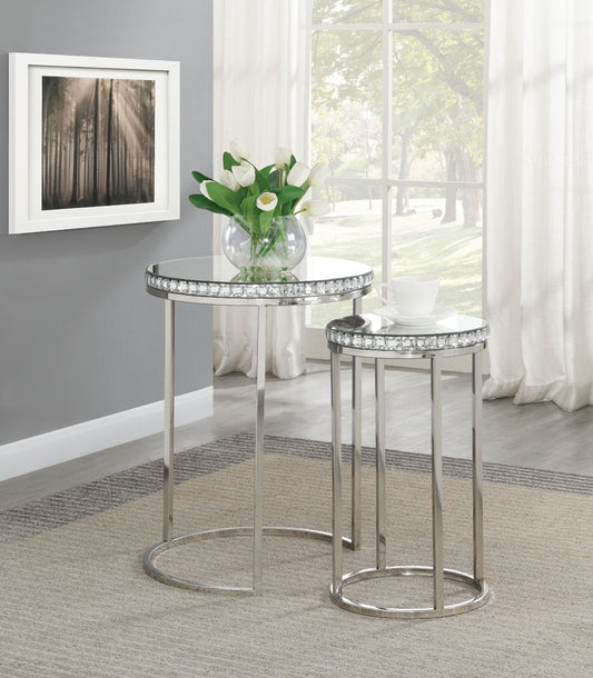 2-Piece Mirrored Top Nesting Tables Silver