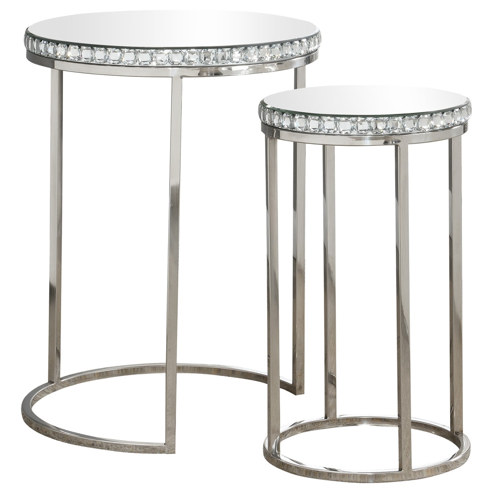 2-Piece Mirrored Top Nesting Tables Silver