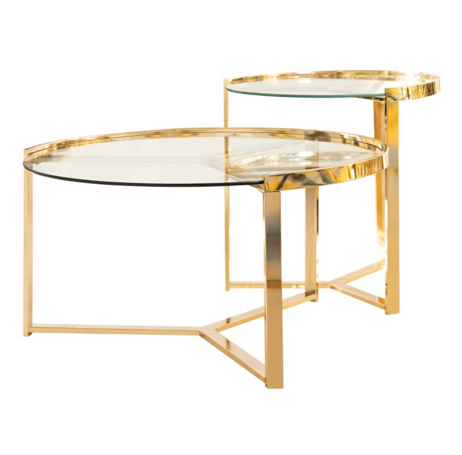 2-Piece Round Nesting Table Clear And Gold