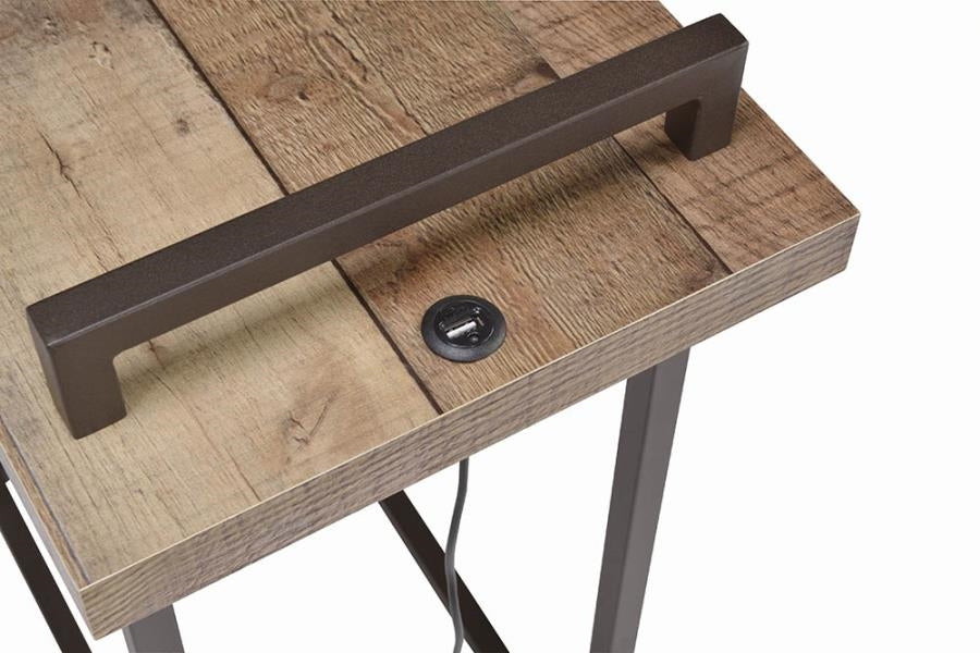 Rectangular Top Accent Table With USB Port Weathered Pine