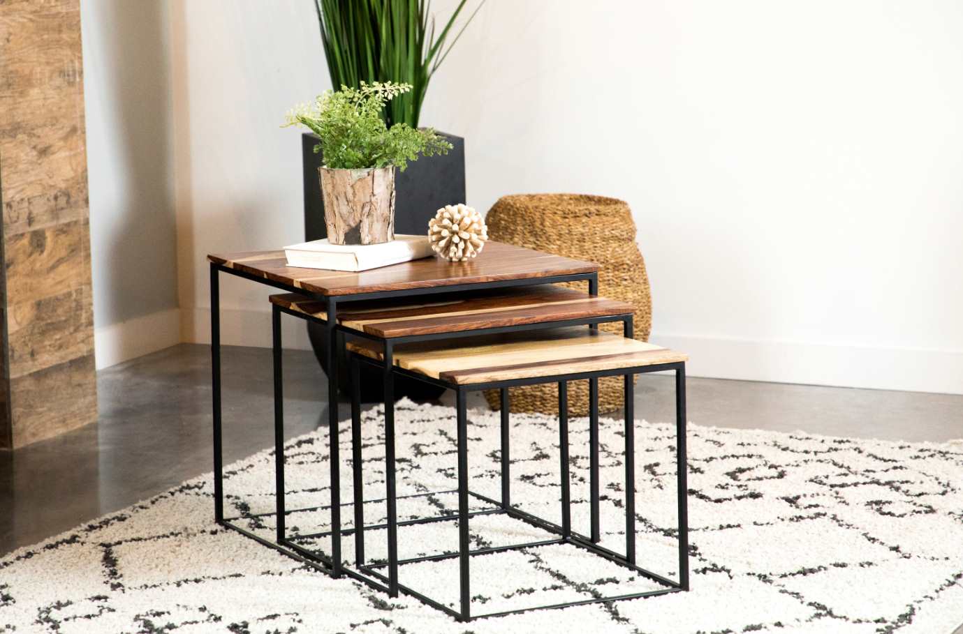 3-Piece Square Nesting Tables Natural And Black