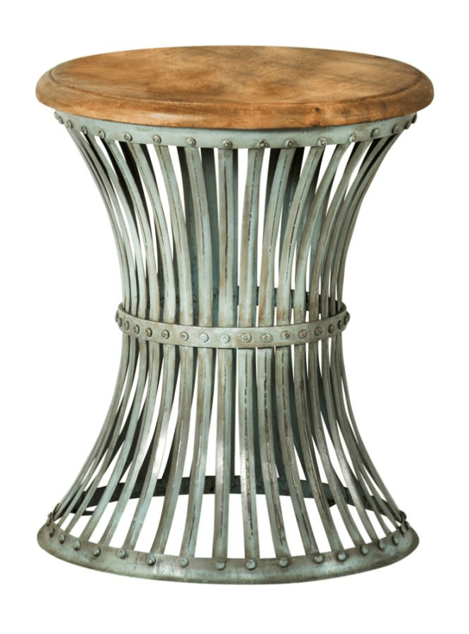 Round Accent Table with Natural Top and Blue Distressed Base