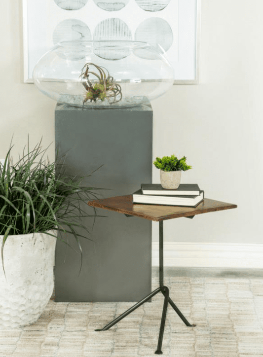 Square Accent Table with Tripod Legs Dark Brown and Gunmetal