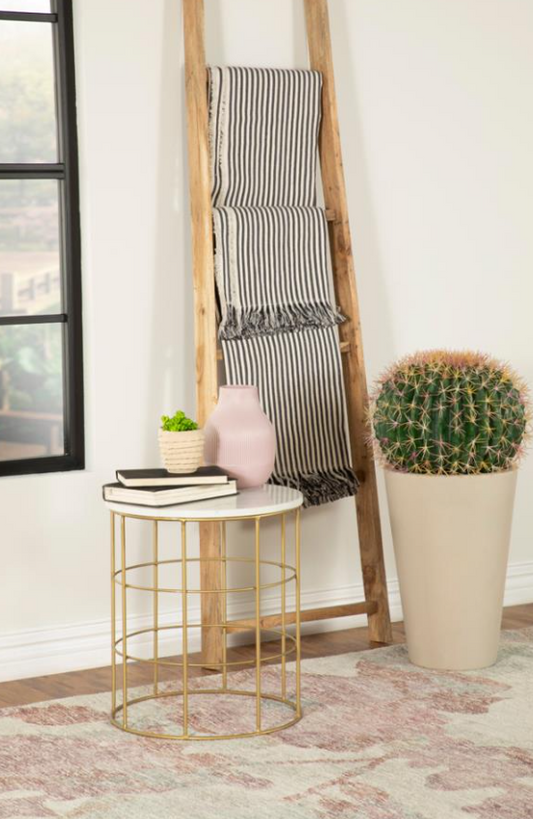 Round Accent Table with Marble Top White