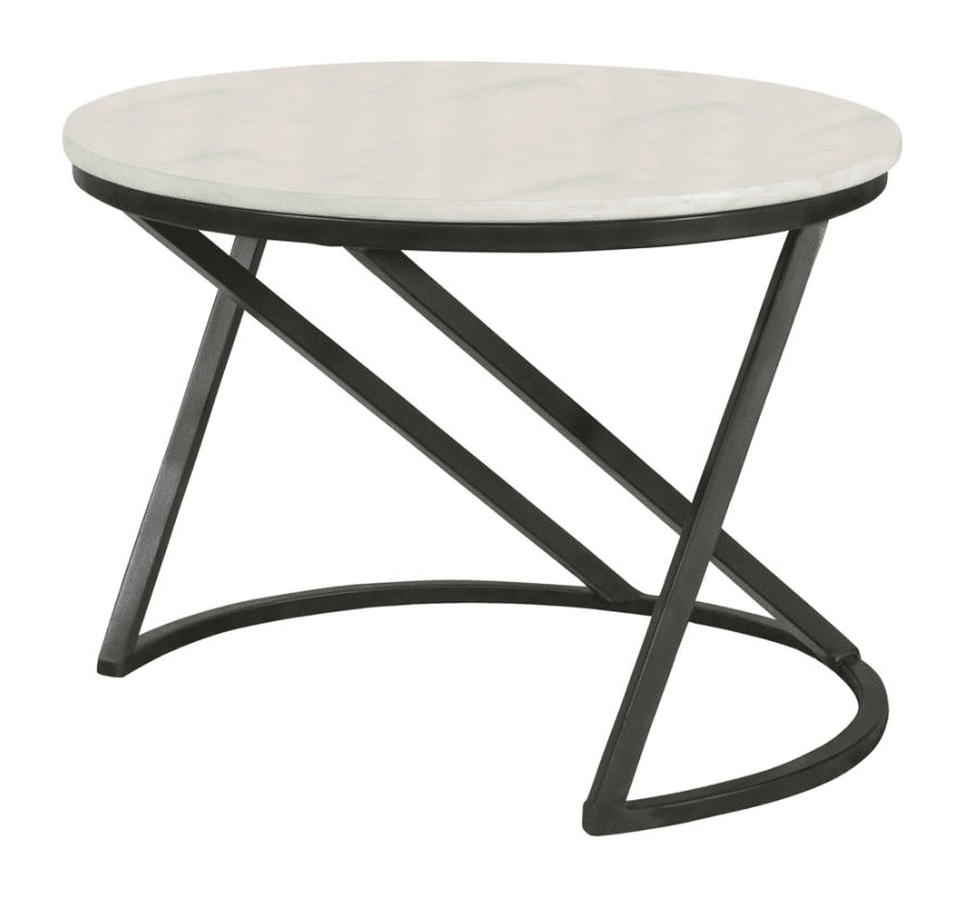 Round Accent Table with Marble Top White and Black