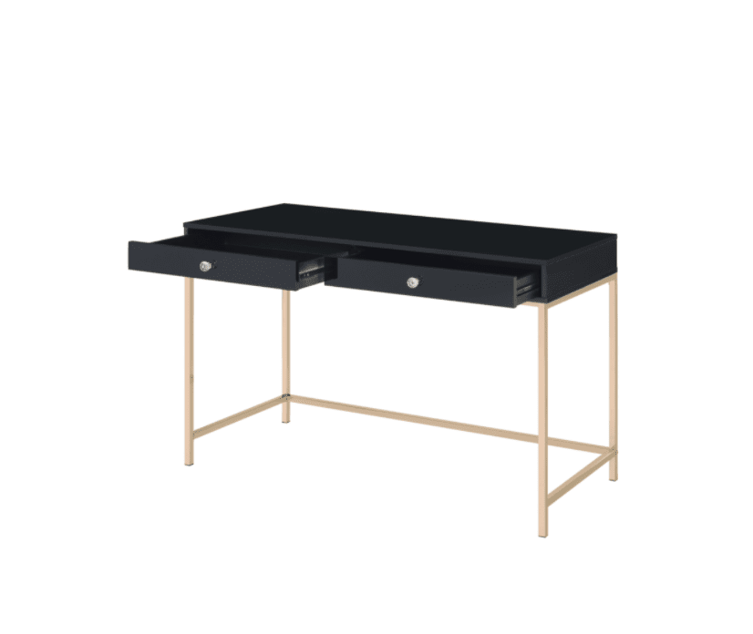 Ottey 2-Drawer Desk in Glossy Black & Gold - ACME 93540