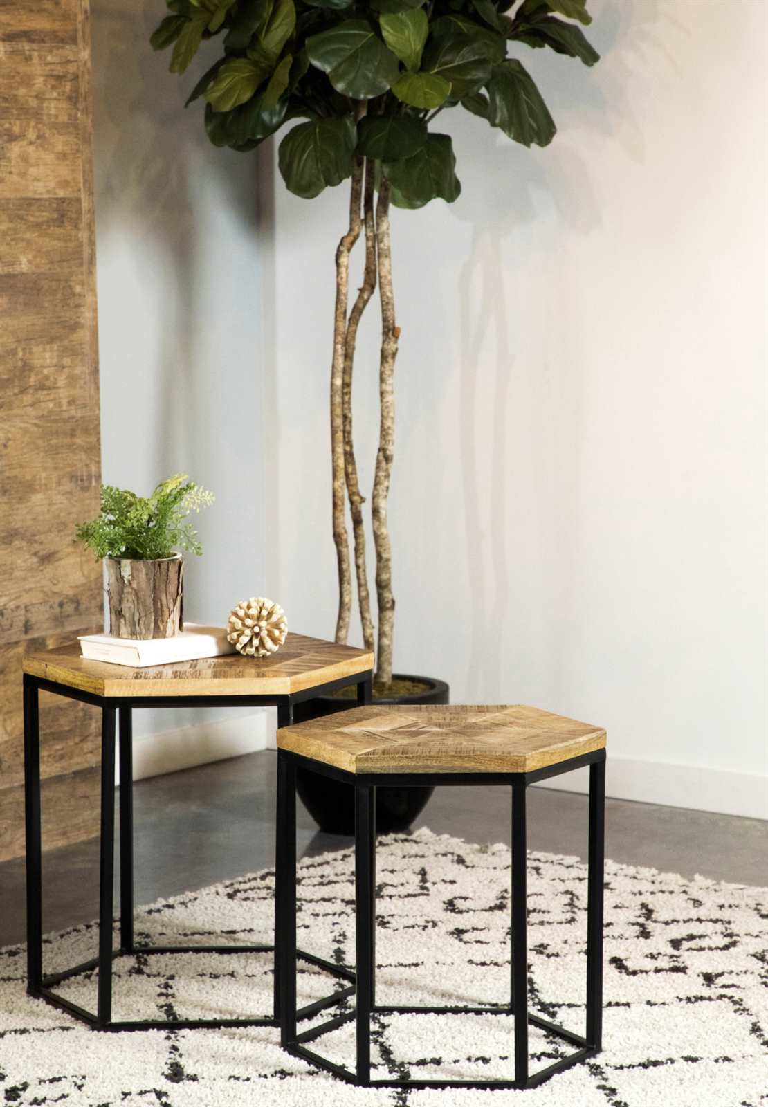 2-Piece Hexagon Nesting Tables Natural And Black