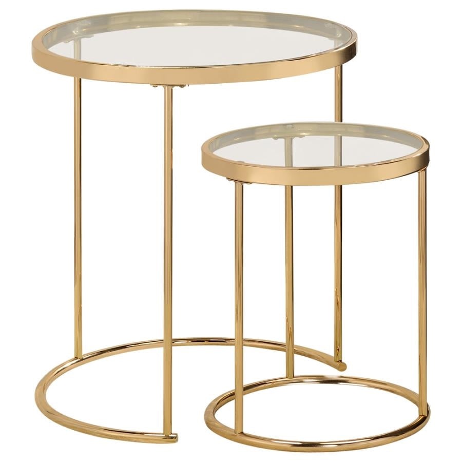 2-Piece Round Glass Top Nesting Tables Gold