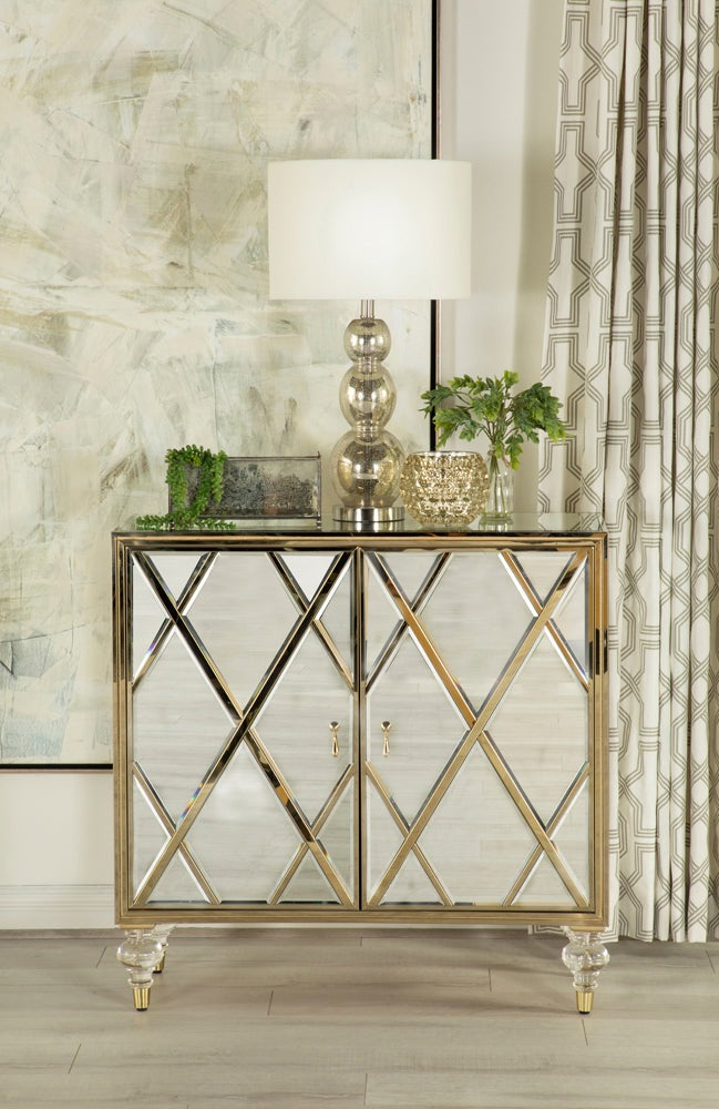 2-door Accent Cabinet Mirror and Champagne