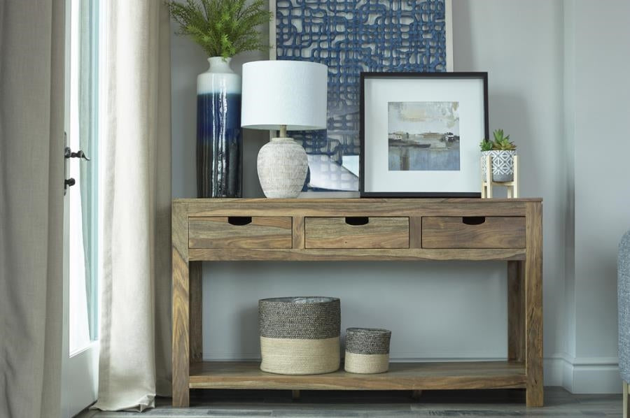 Persia 3-Drawer Storage Console Table Natural Sheesham