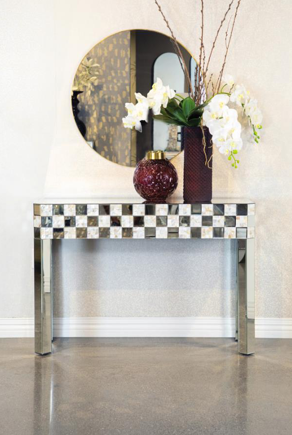 Avella Checkerboard Mother of Pearl Pattern Console Table