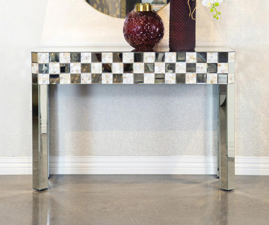 Avella Checkerboard Mother of Pearl Pattern Console Table