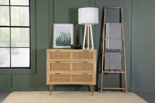 3-drawer Accent Cabinet Natural and Antique Brass