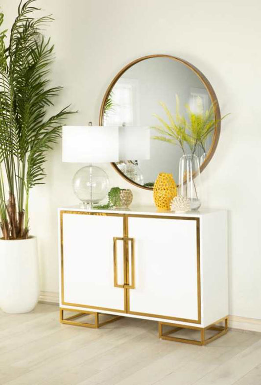 2-door Accent Cabinet with Adjustable Shelves White and Gold