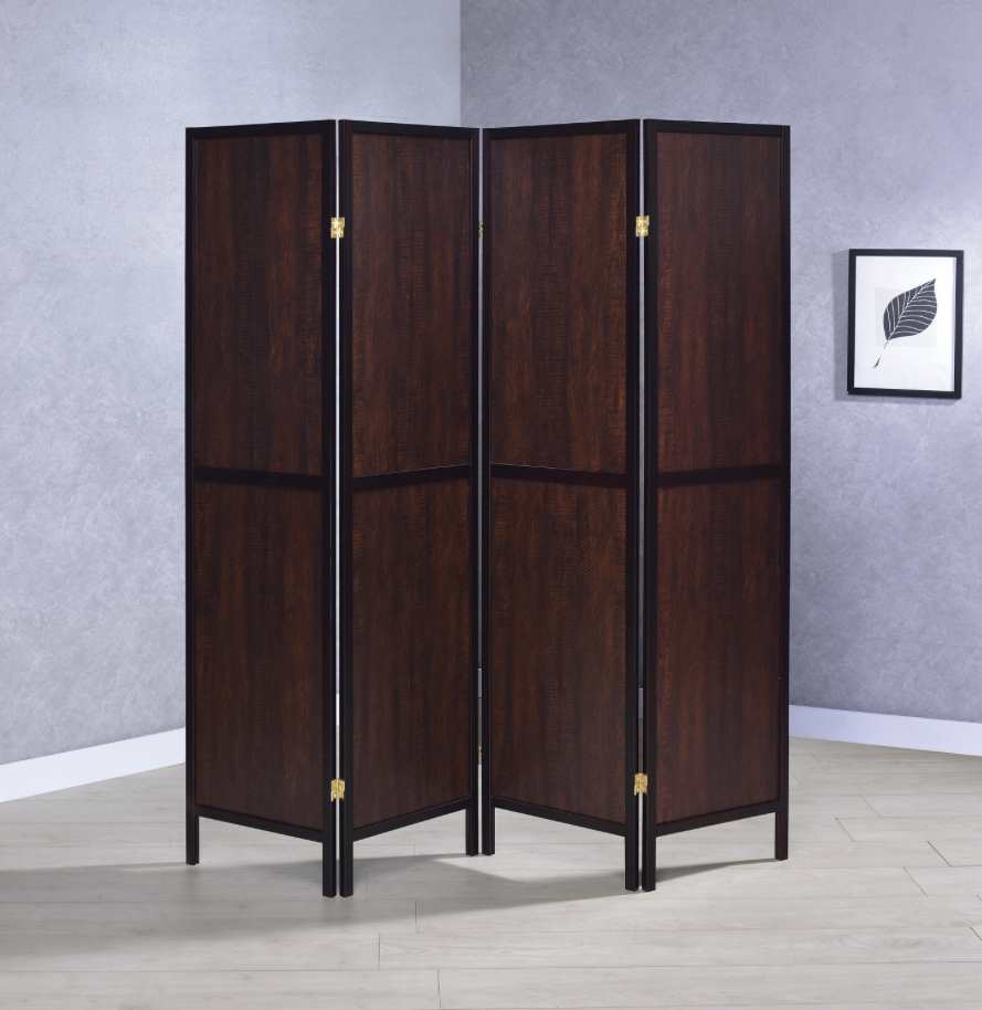 4-Panel Folding Screen Tobacco And Cappuccino