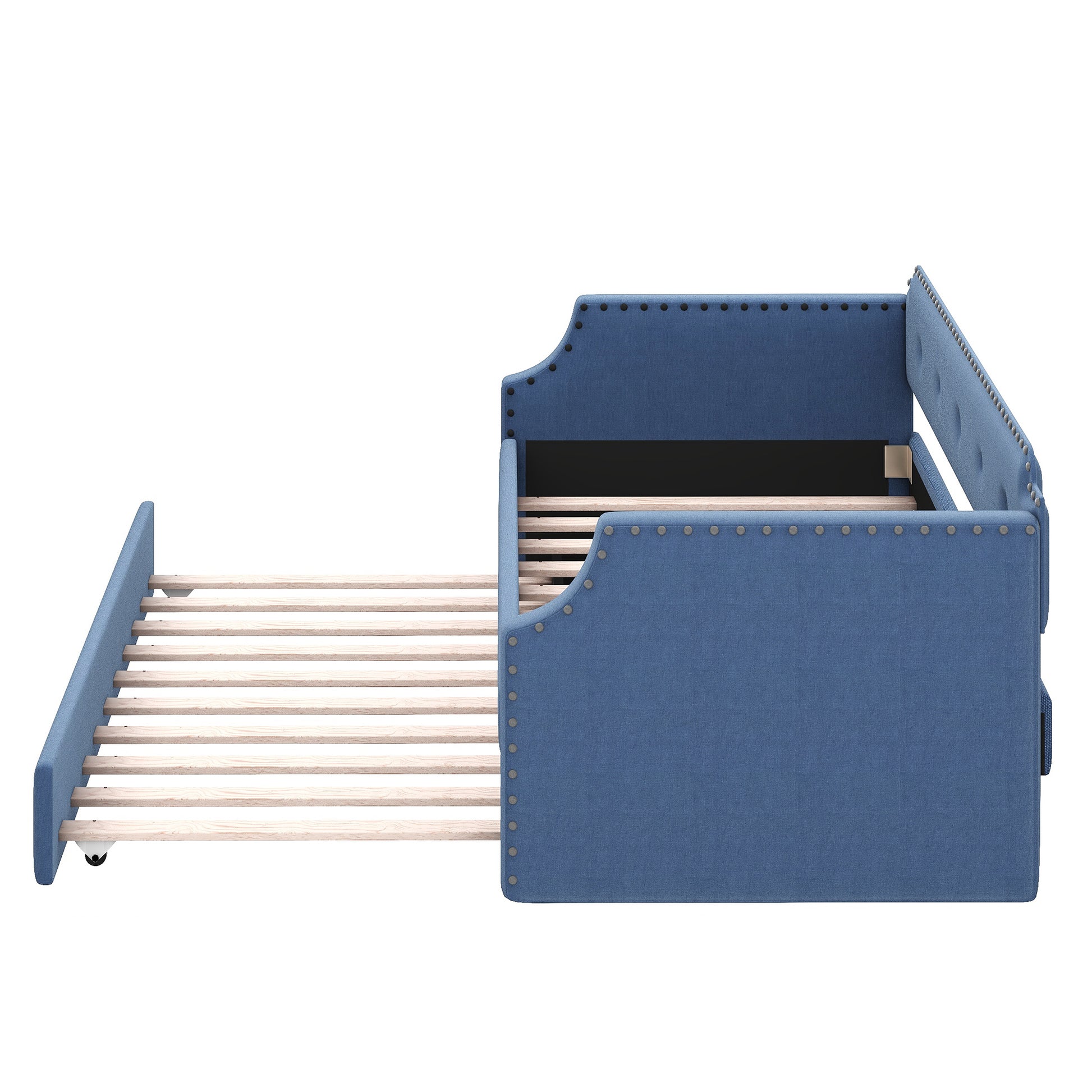 WM Store Contemporary Twin Size Blue Linen Daybed & Trundle