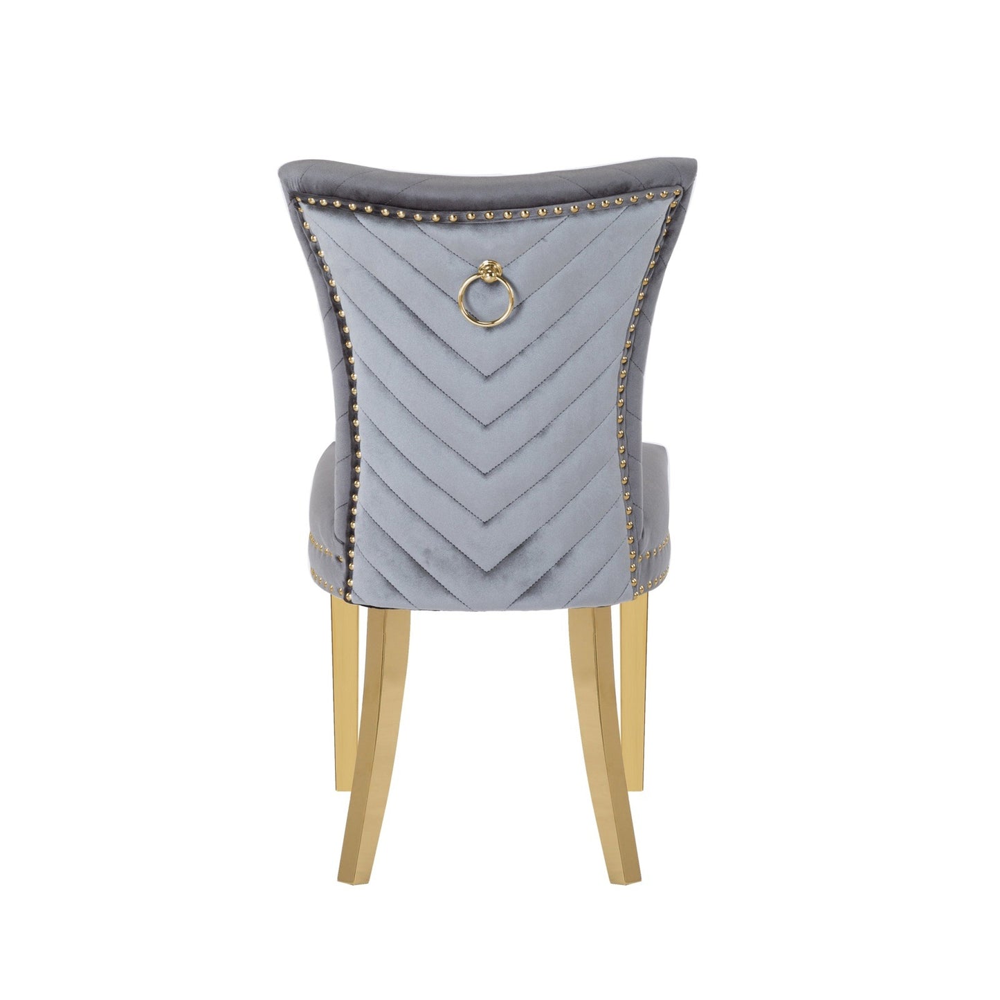 Eva Transitional Velvet Dining Chair with Gold Legs in Gray Set of 2