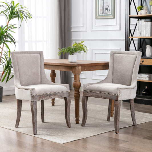 A&A Furniture Dining Chairs with Thickened Padded Seats & Weathered Legs Set of 2 - Beige