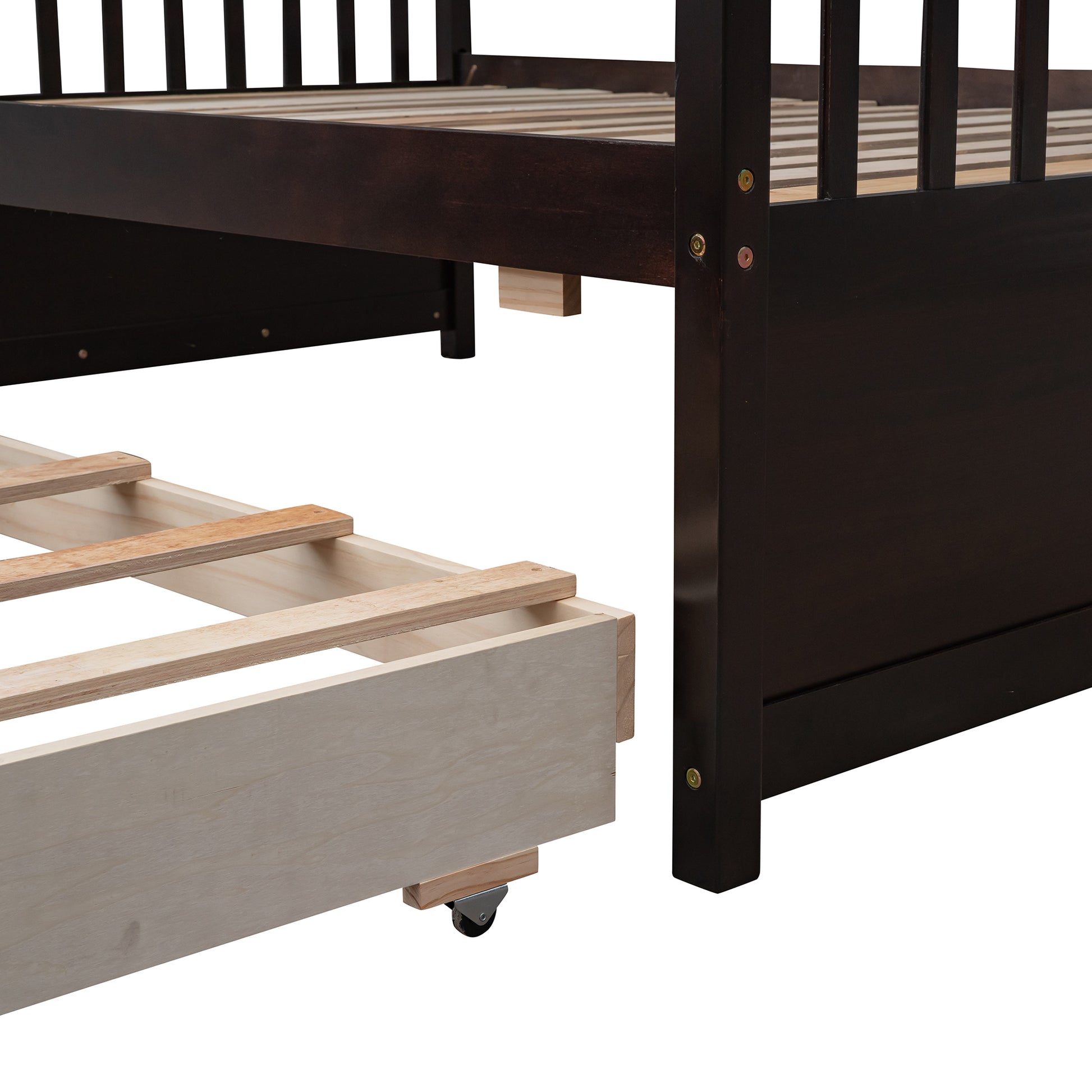 Homey Life Twin-Over-Full Bunk Bed with Twin size Trundle , Separable Bunk Bed with Drawers for Bedroom - Espresso