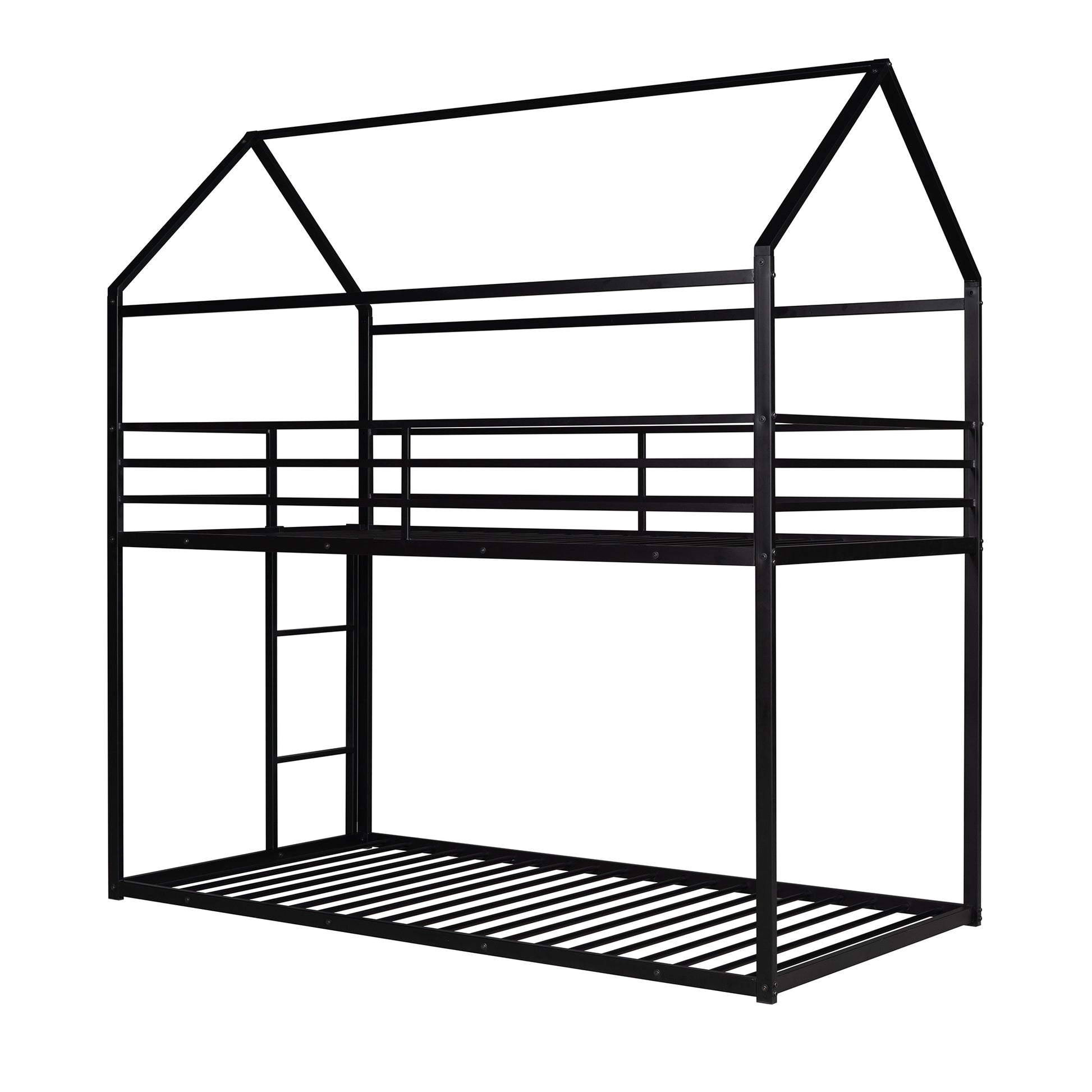 Homey Life Twin over Twin Black Metal House Theme Bunk Bed