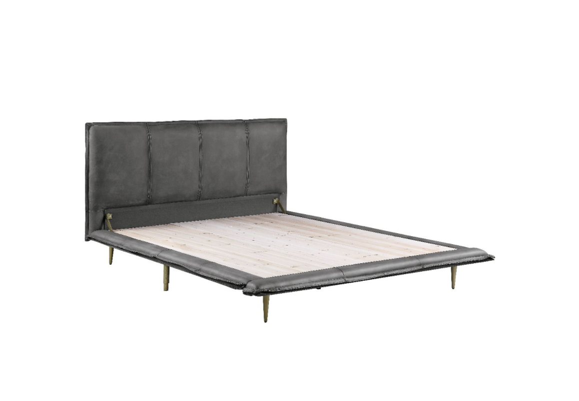 Metis Modern Industrial King Bed in Gray Leather