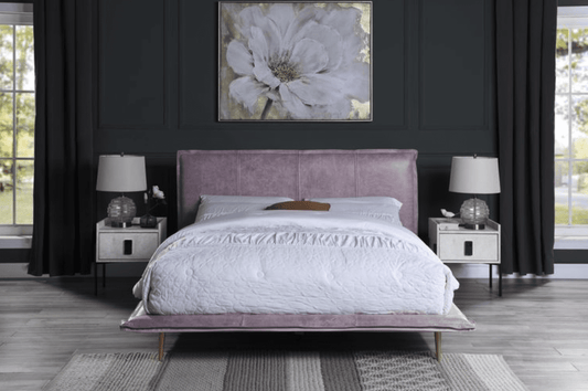 Metis Modern Industrial King Bed in Pink Leather