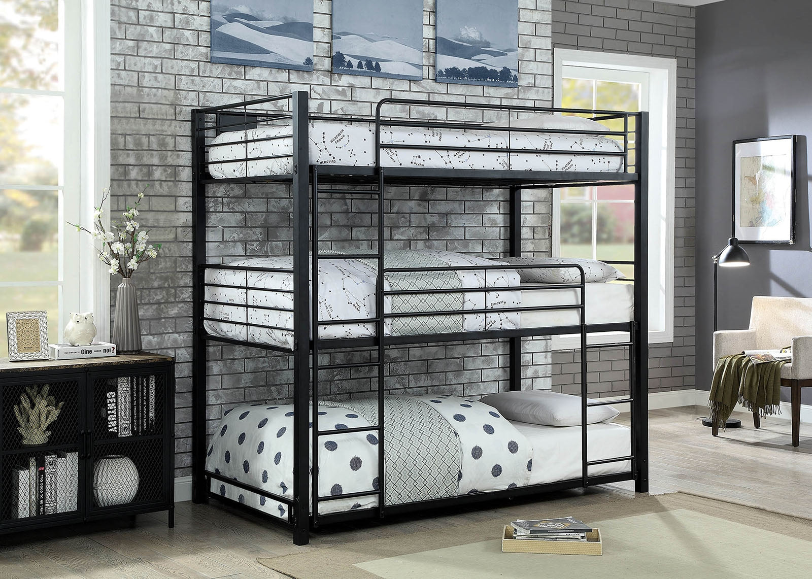 Triple stack bunk store beds