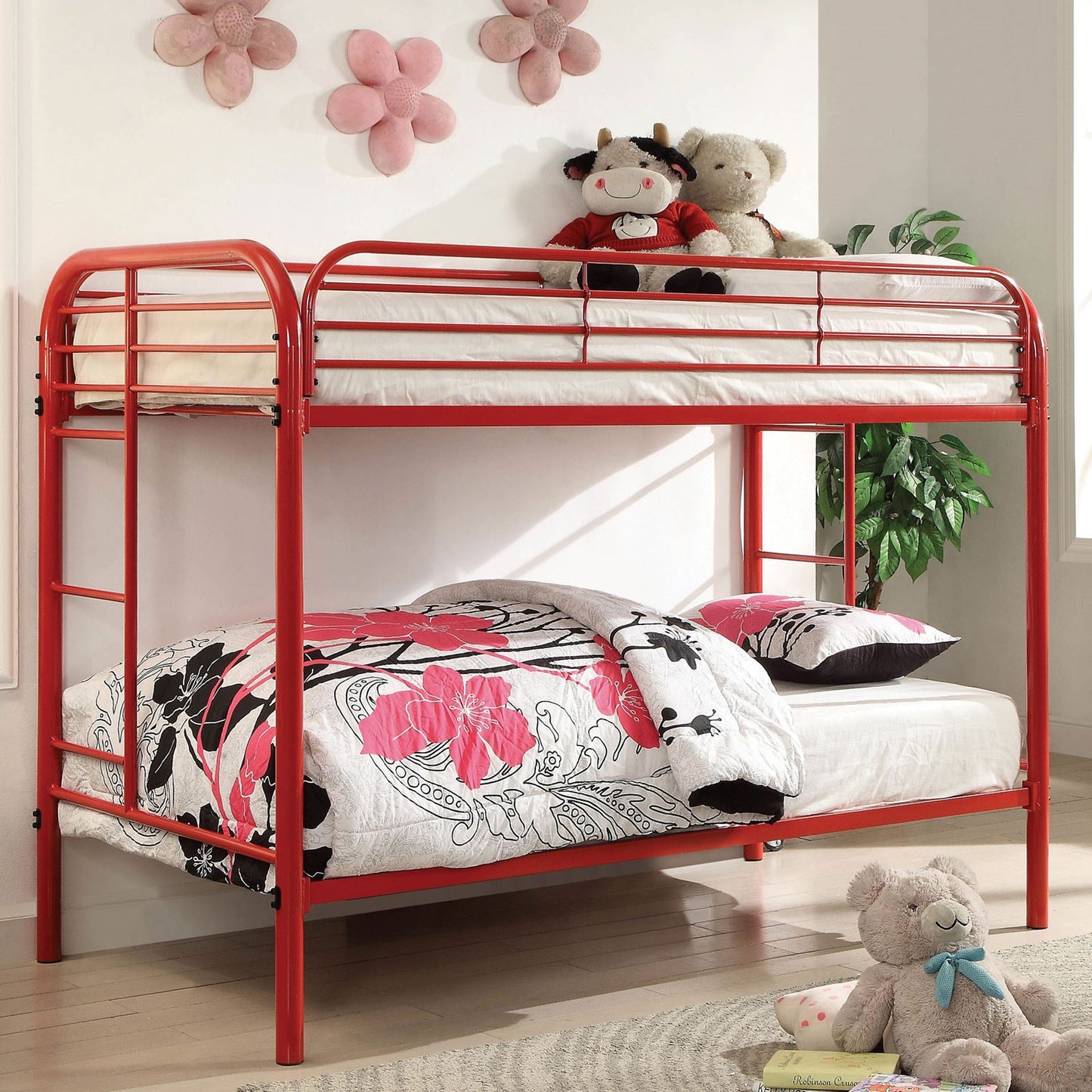 Opal Red Twin-Twin Metal Bunk Bed