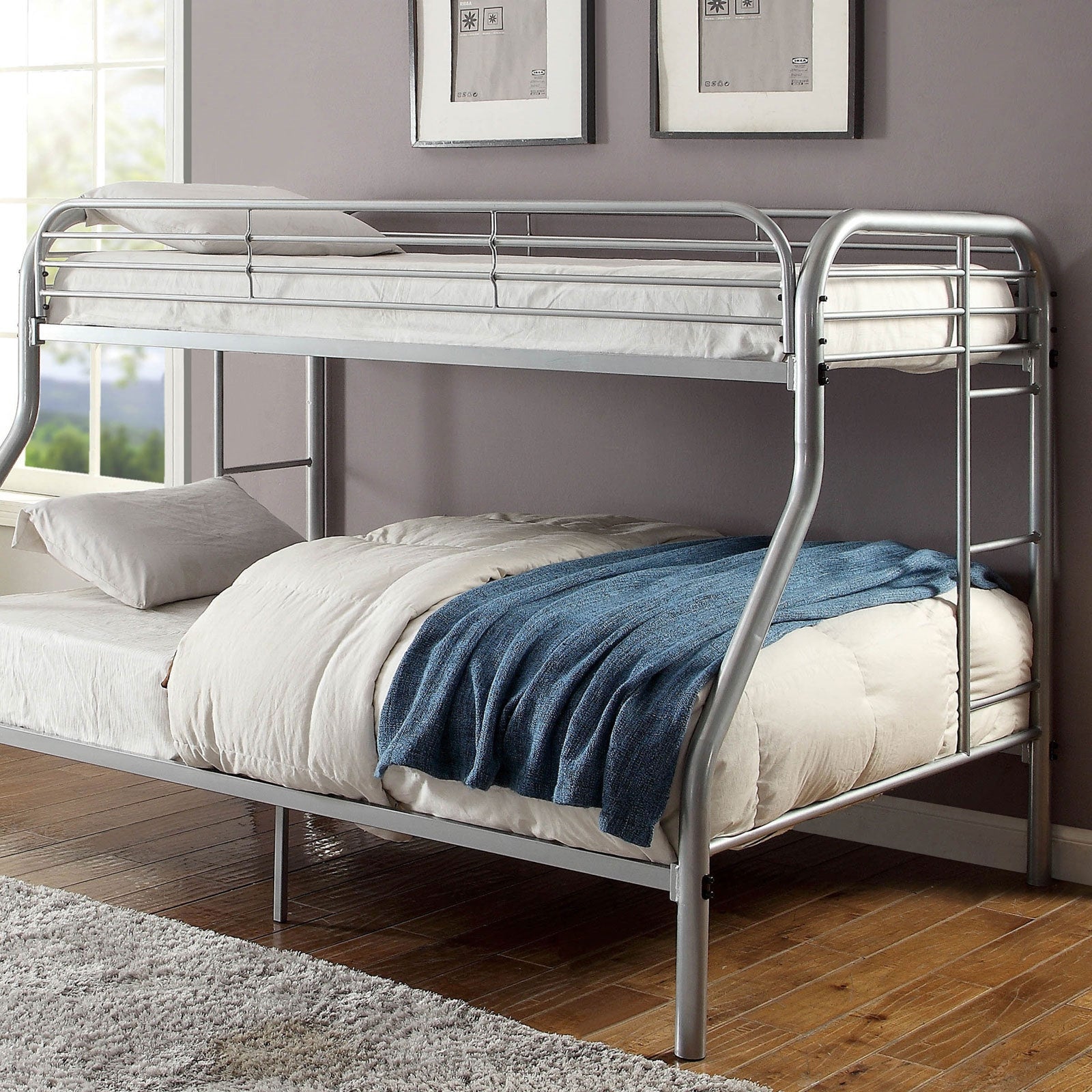 Opal Sturdy Full Metal Construction Silver Twin over Full Bunk Bed ...