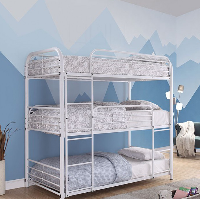 Opal Triple Twin Bunk Bed in White