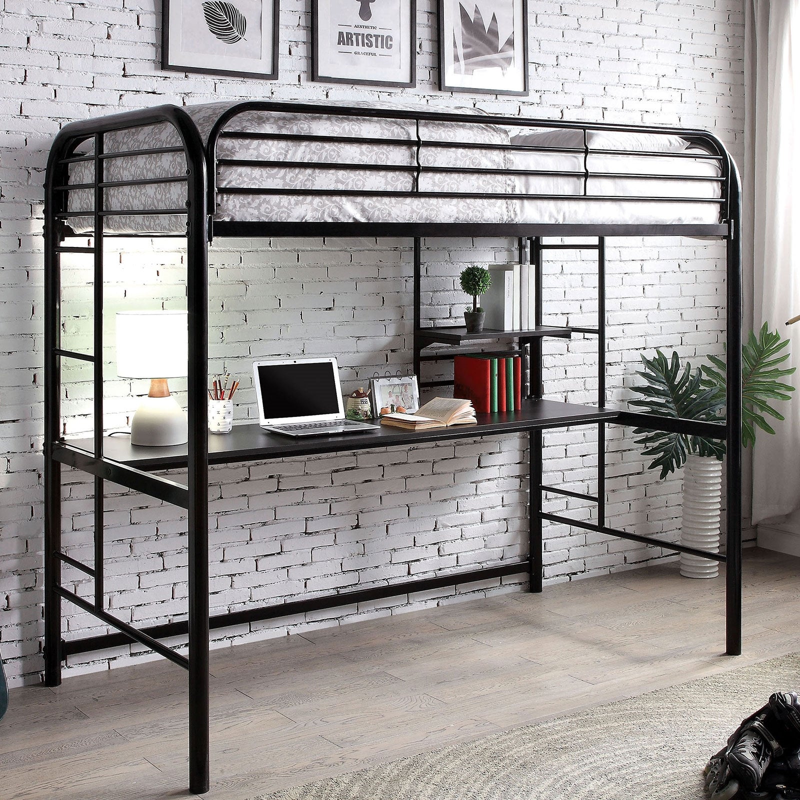 Opal III Twin Loft Bed with Desk & Shelving