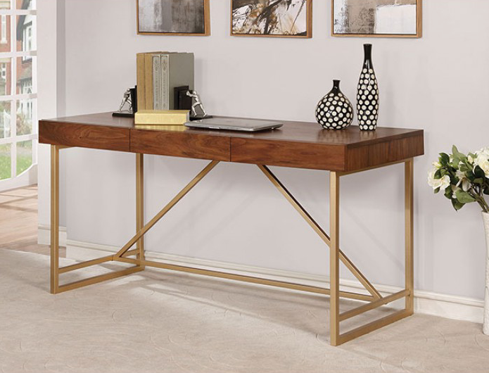 Halstein Light Walnut and Gold Desk