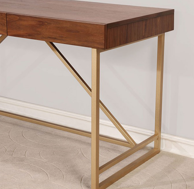 Halstein Light Walnut and Gold Desk