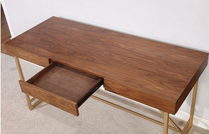 Halstein Light Walnut and Gold Desk