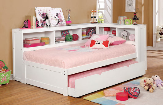 Frankie Full Size Corner Daybed w- Bookcase Headboard in White