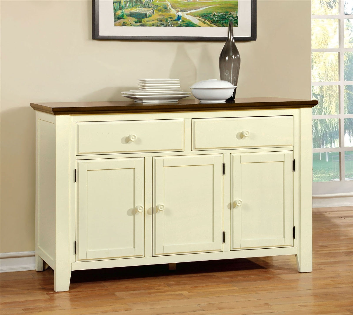 Harrisburg Vintage White & Dark Oak Finish Server