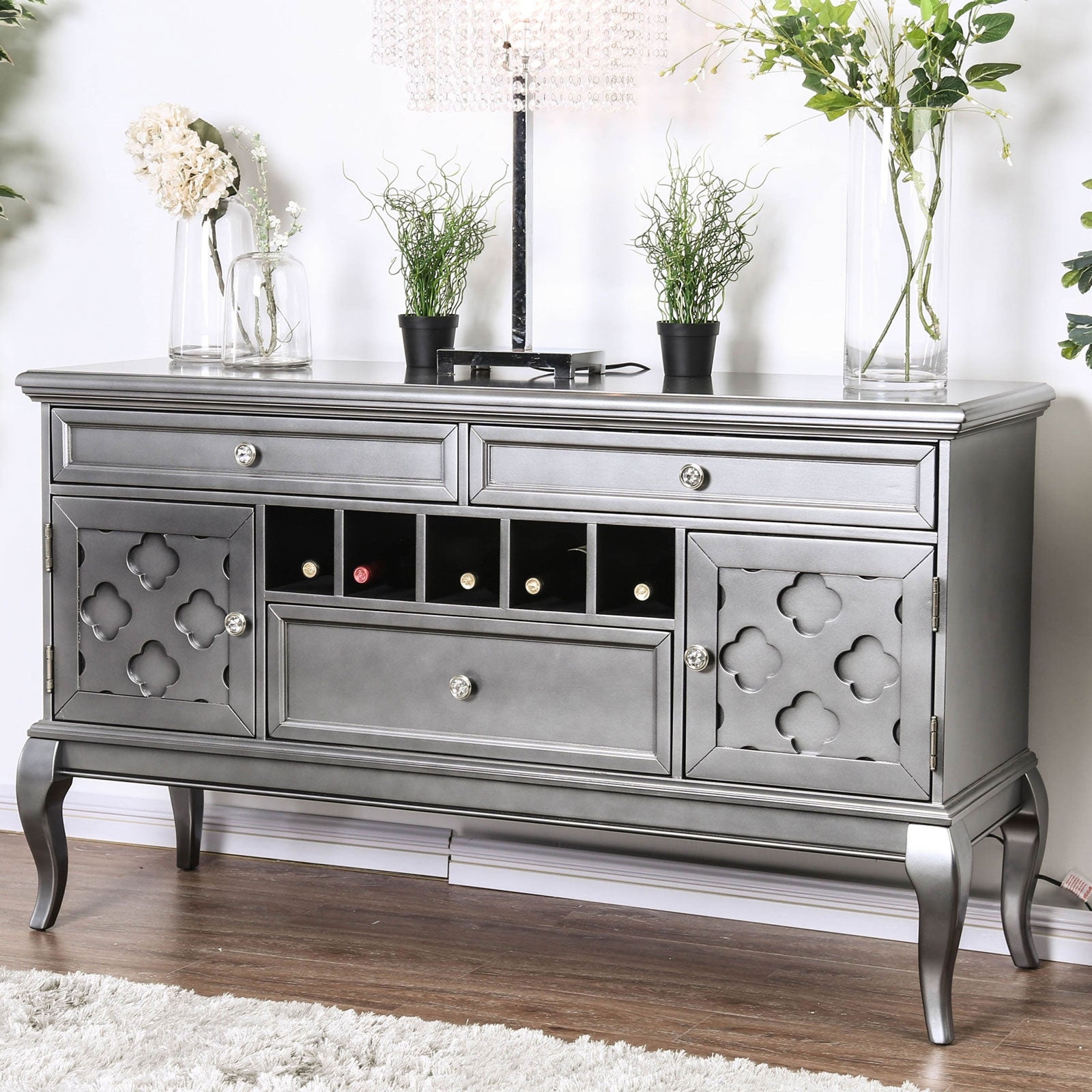 Amina Transitional Gray Server w- Acrylic Hardware