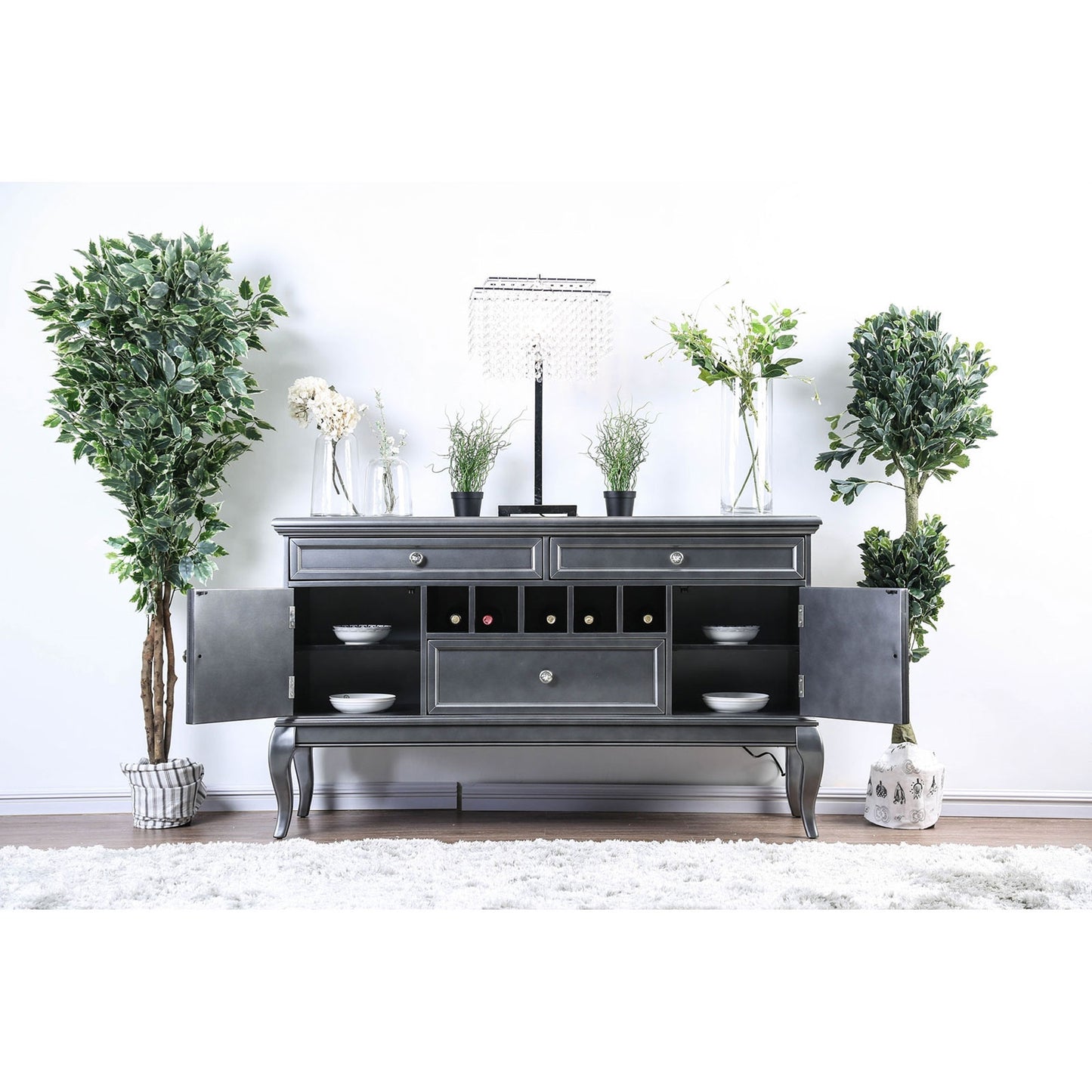 Amina Transitional Gray Server w- Acrylic Hardware