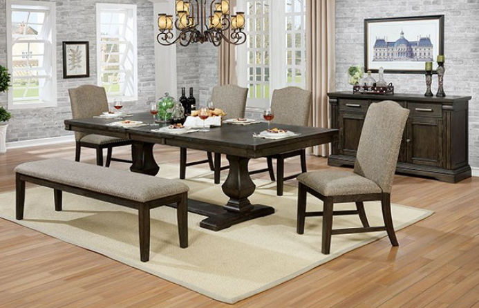 Faulk Transitional 7pc Trestle Dining Set in Espresso