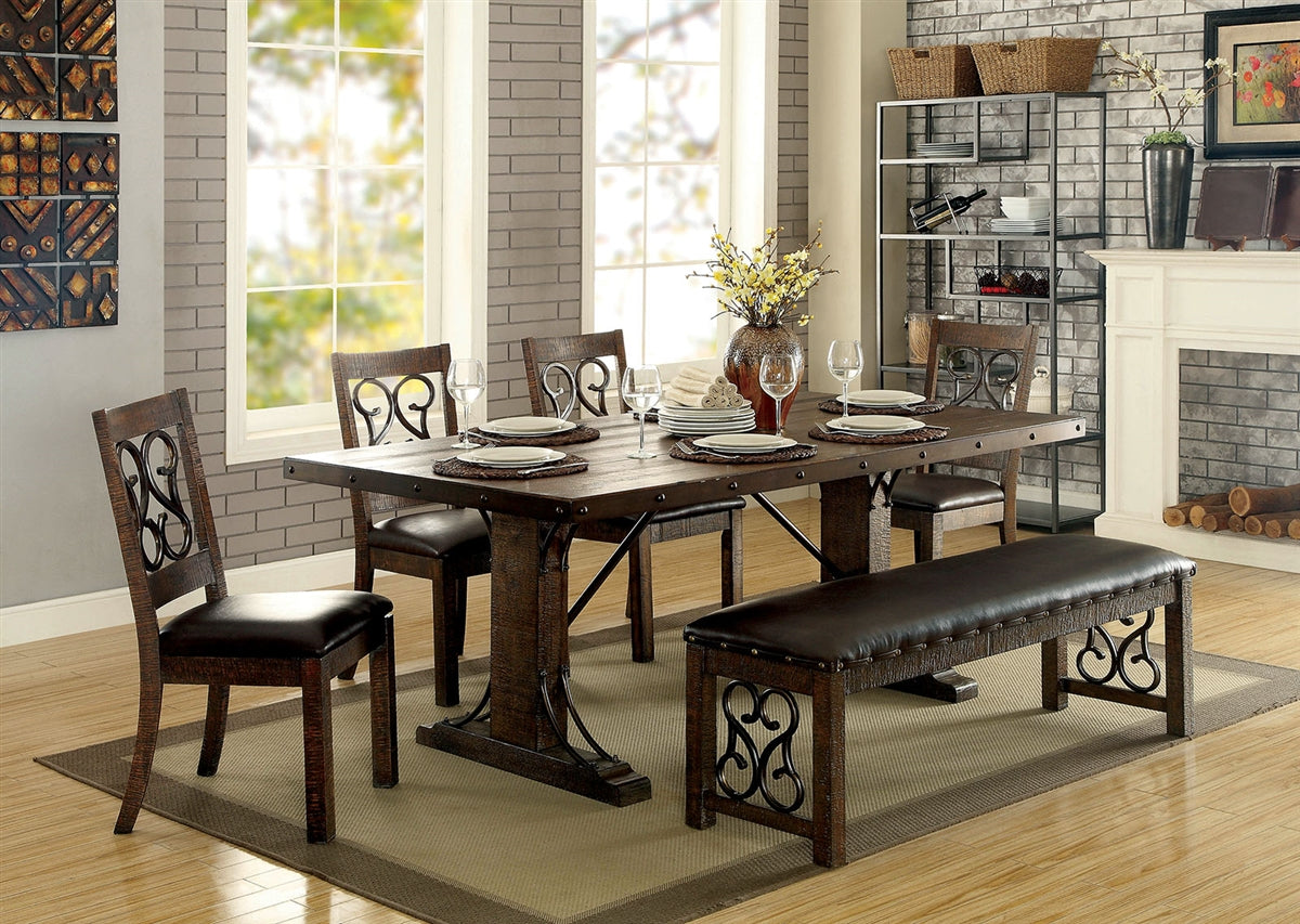 Paulina Rustic Walnut Finish 6 Piece Dining Set