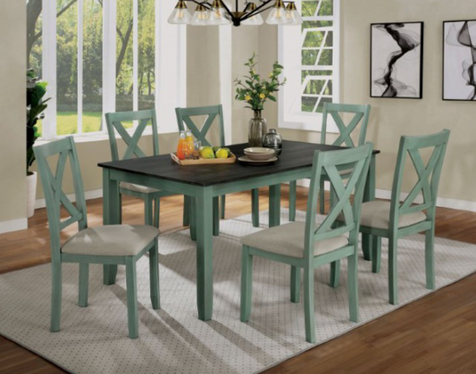 Anya 7pc Dining Set in Distressed Teal