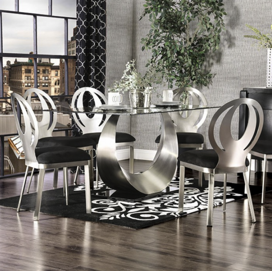 Orla Silver Finish Crescent Shape 7pc Dining Set