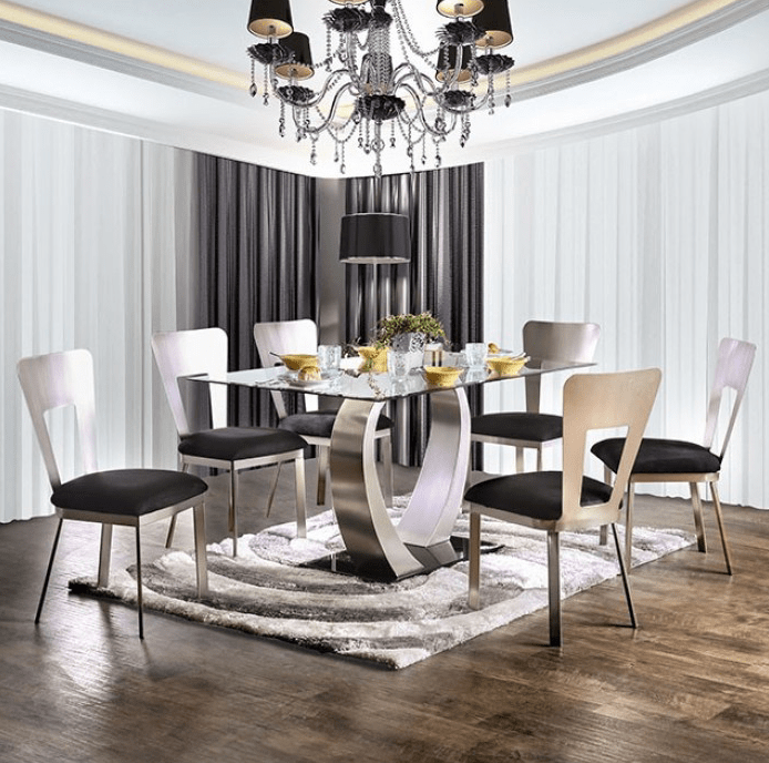 Nova 7 Piece Dining Set w- Satin Plated Power Coated Metal