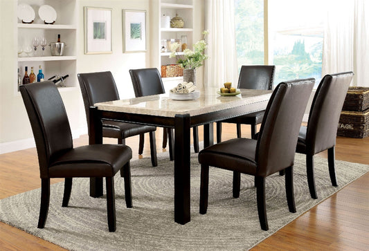 Gladstone 7 Piece Genuine Marble Dining Table & Parson Chair Set