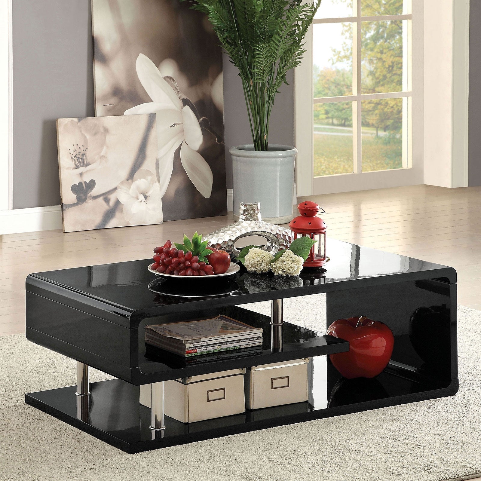 Ninove Modern High Gloss Black & Chrome Coffee Table