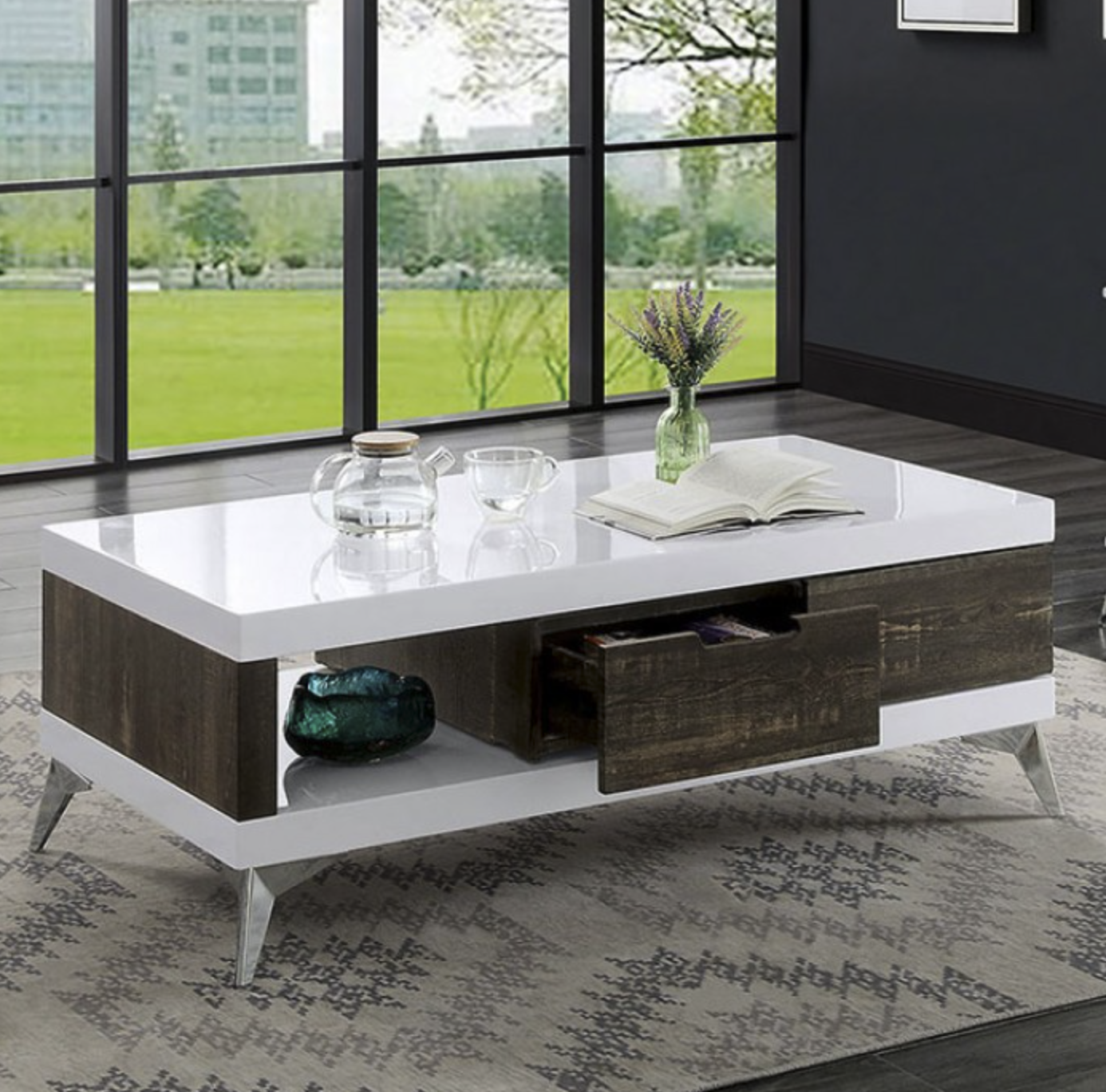 Corinne Industrial Coffee Table in Black-Walnut